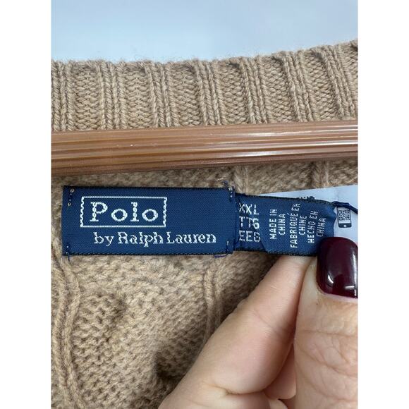 Polo Ralph Lauren Womens 2XL V-Neck Sweater Wool Cashmere Camel Cable Knit NWT - Picture 6 of 11